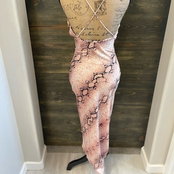 NWT Satin Pink Long Surplice Slip Dress Women's Bohemian Animal Print M & L - Picture 14 of 15